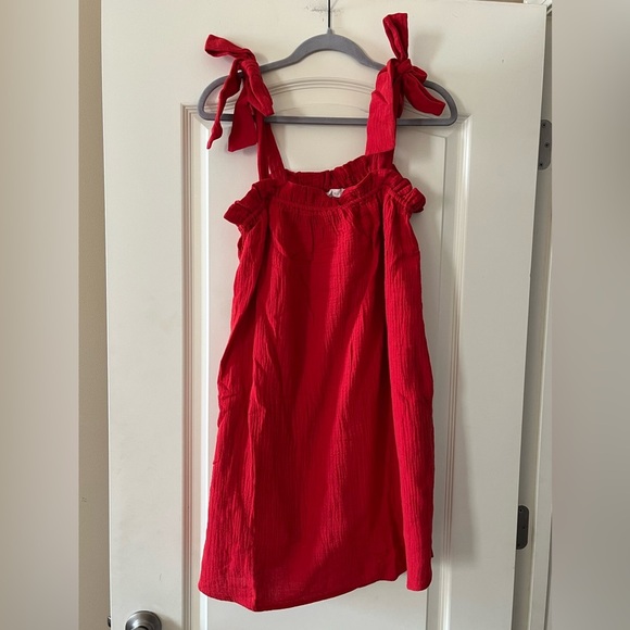 NWT LUSH Red Cotton Shoulder Tie Dress Women’s Size Medium - Picture 8 of 13